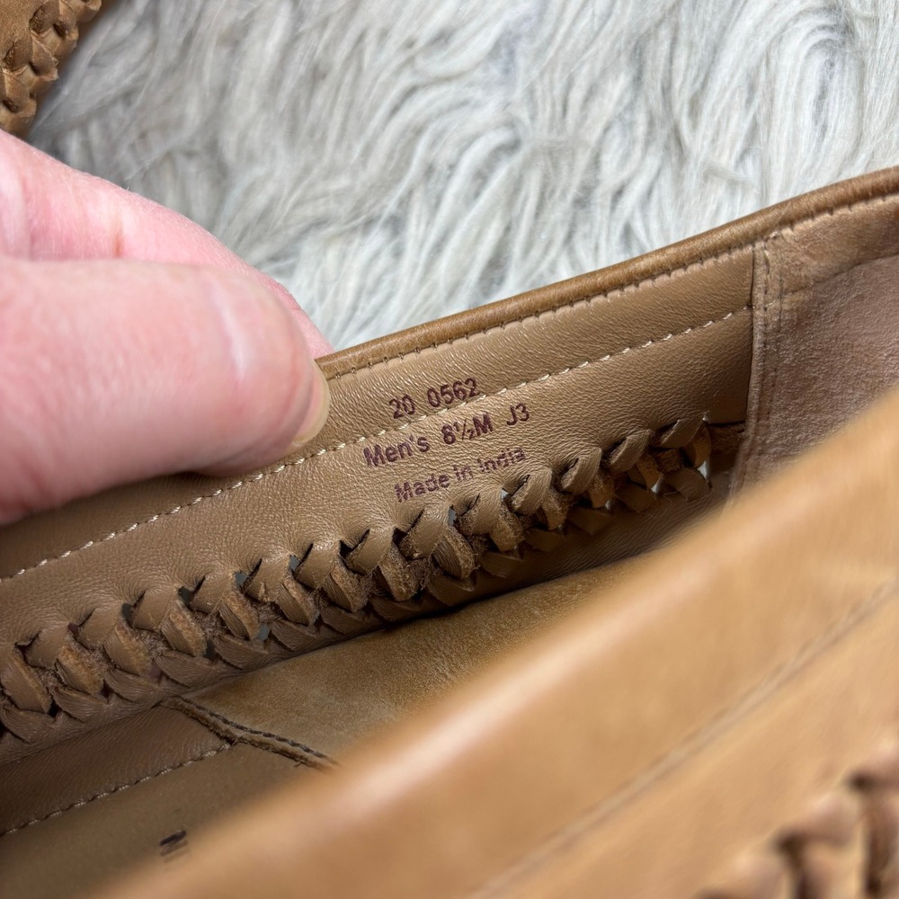 Johnston & Murphy Men's 8.5 Tan Woven Sheepskin Leather Loafers Resort Huaraches - Picture 7 of 7